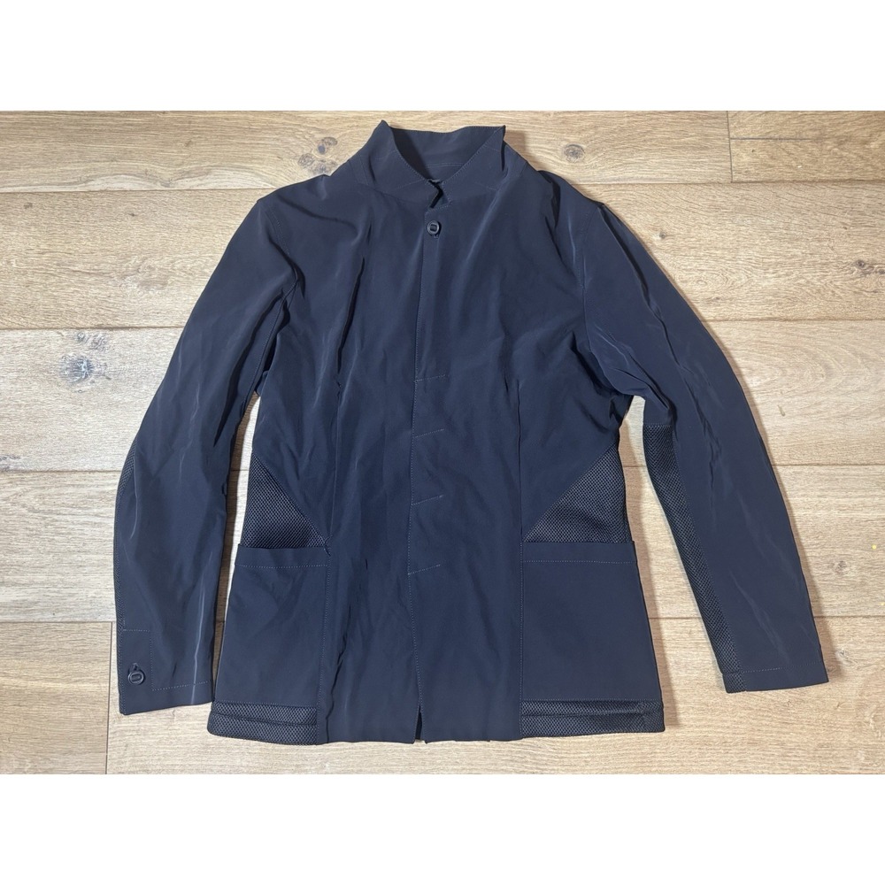 Helmut Lang Black Mesh Panel Jacket Womens Size 42 Button Front Lightweight Coat